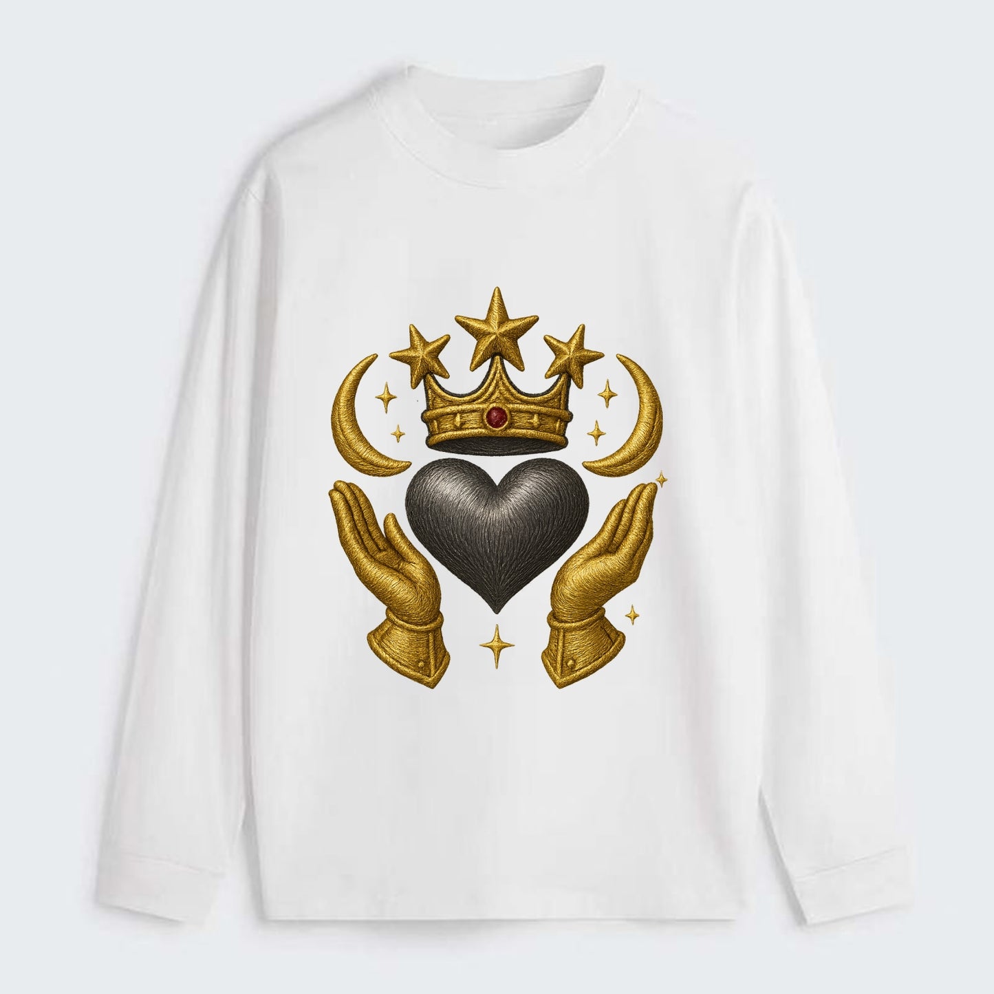 Sun goddess crown radiating golden rays over a midnight heart with - Classic Long Sleeve Shirt - White