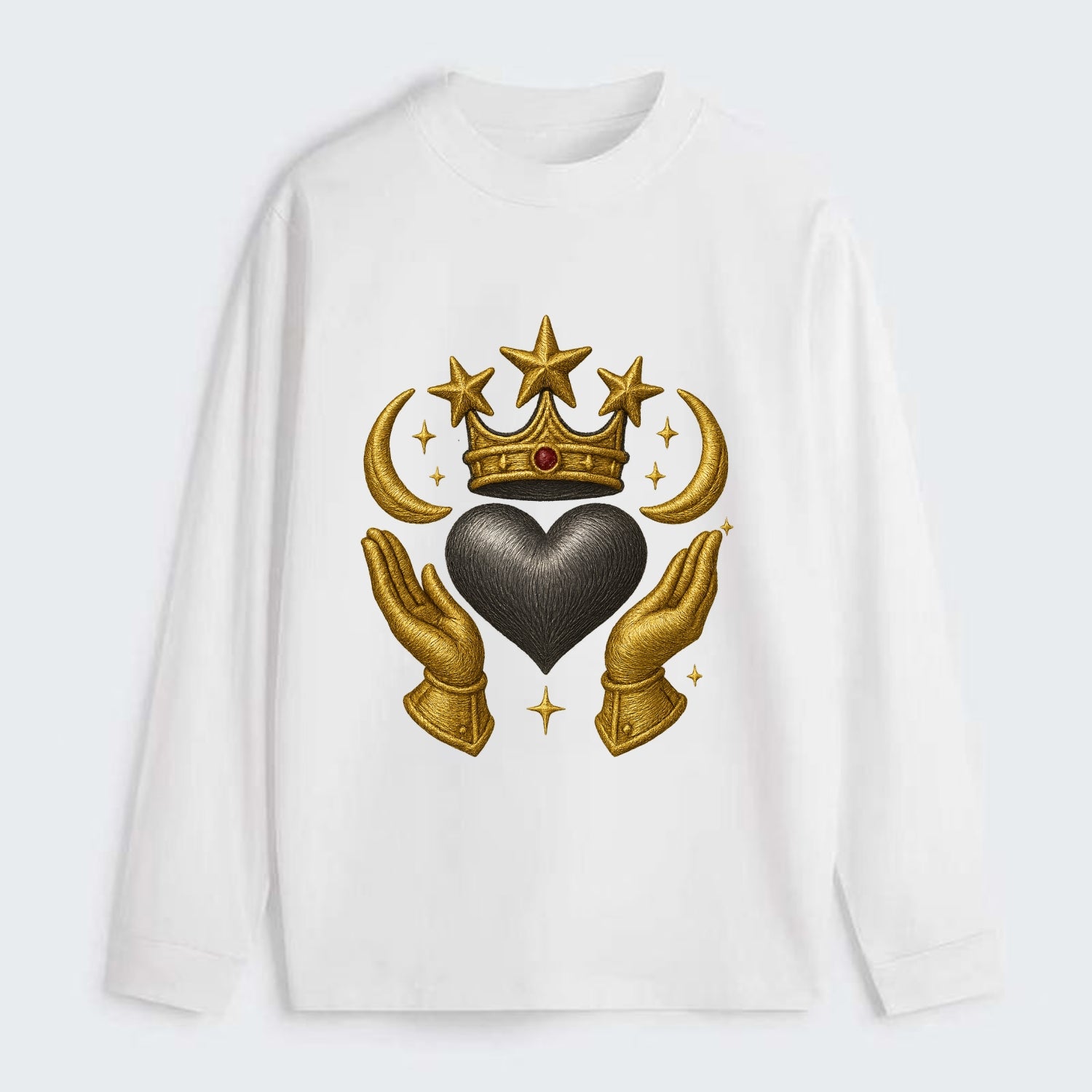 Sun goddess crown radiating golden rays over a midnight heart with - Classic Long Sleeve Shirt - White