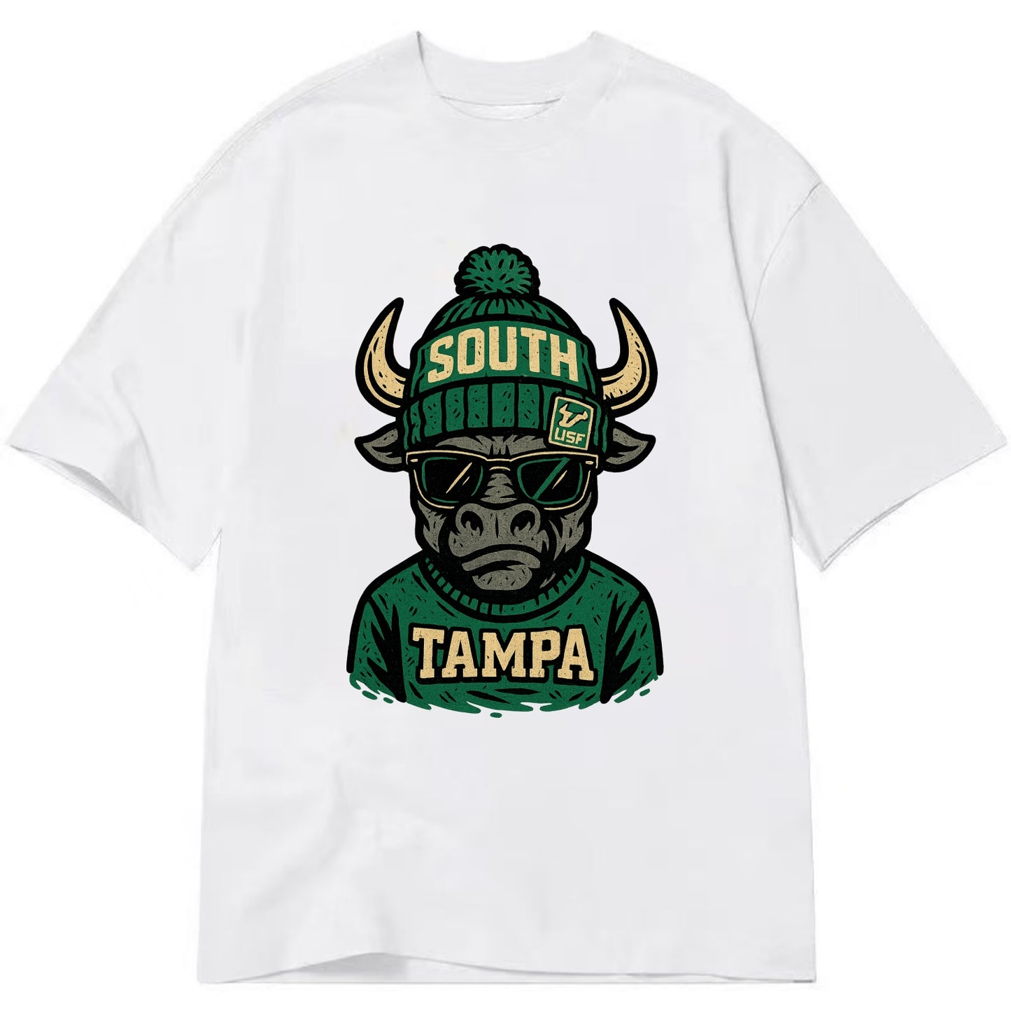Tampa Bull wearing South Florida beanie with USF patch - Classic T-shirt - White