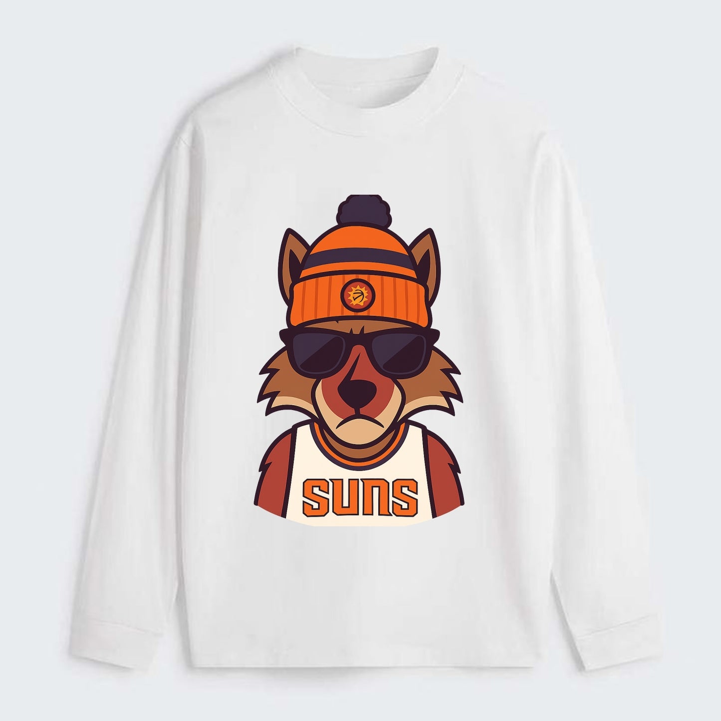Arizona Coyote wearing Suns beanie with desert sun patch and wayfarer - Classic Long Sleeve Shirt - White