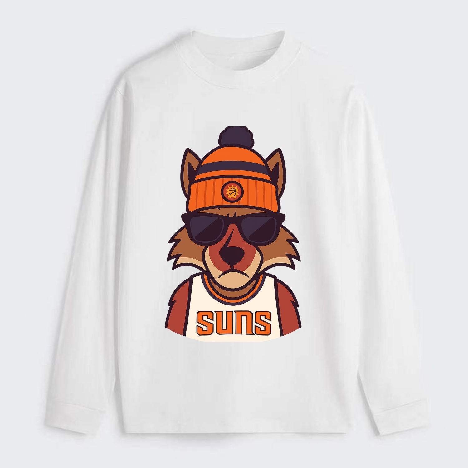 Arizona Coyote wearing Suns beanie with desert sun patch and wayfarer - Classic Long Sleeve Shirt - White
