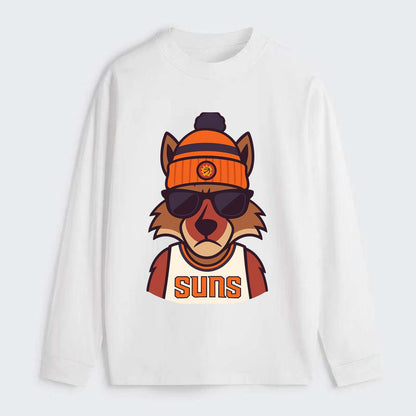 Arizona Coyote wearing Suns beanie with desert sun patch and wayfarer - Classic Long Sleeve Shirt - White