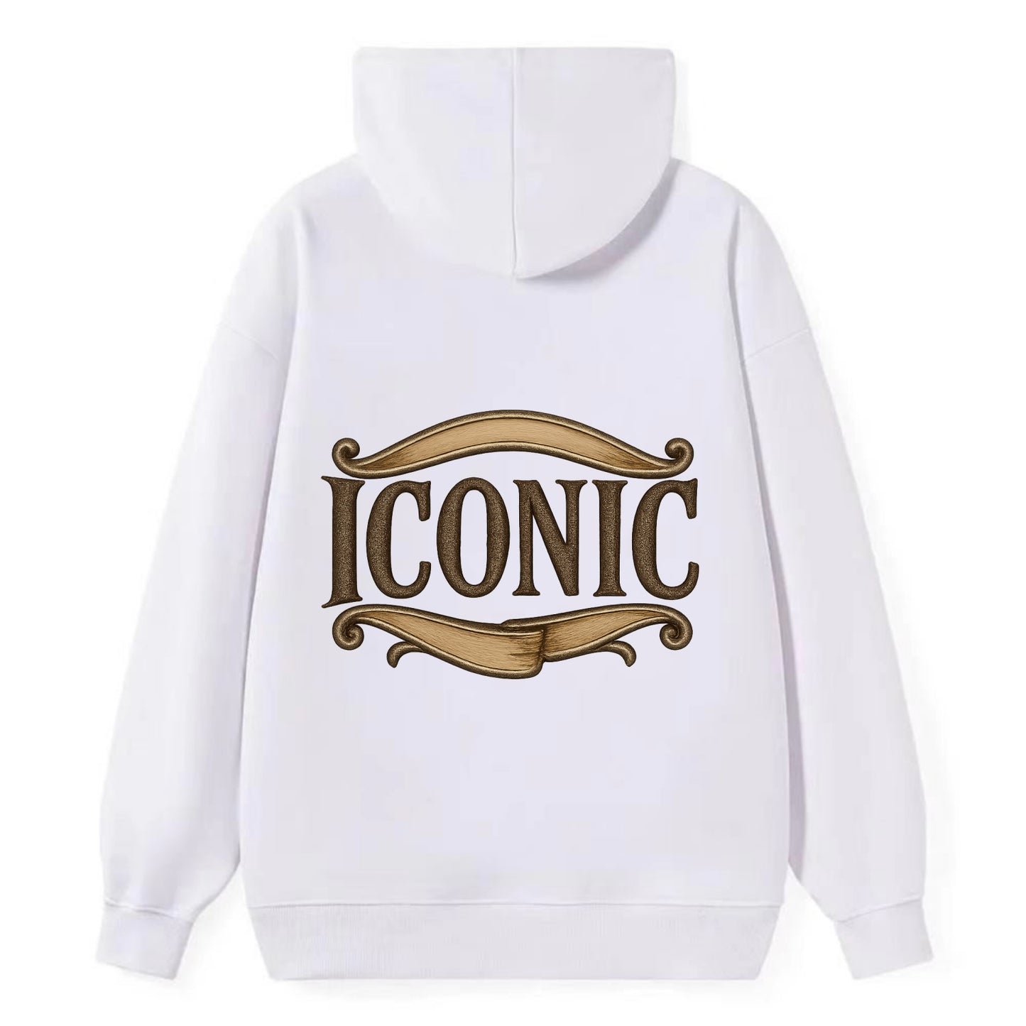 Bold typography design - "ICONIC" - instantly recognizable, trendsetter - Classic Pullover Hoodie - White