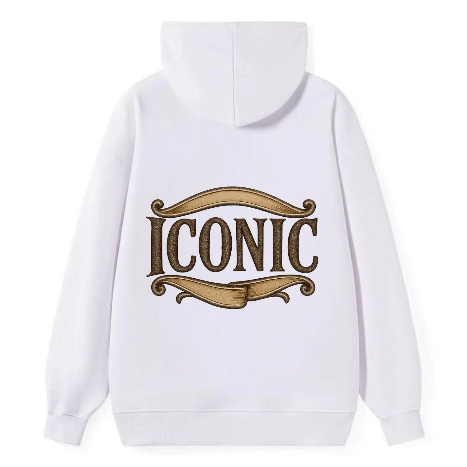 Bold typography design - "ICONIC" - instantly recognizable, trendsetter - Classic Pullover Hoodie - White
