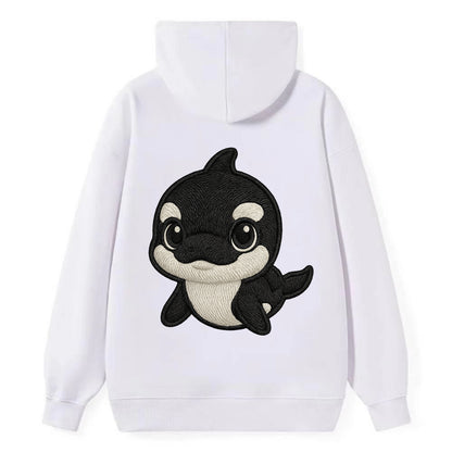 Baby Orca - black and white pattern, white eye patch, front-facing, - Classic Pullover Hoodie - White