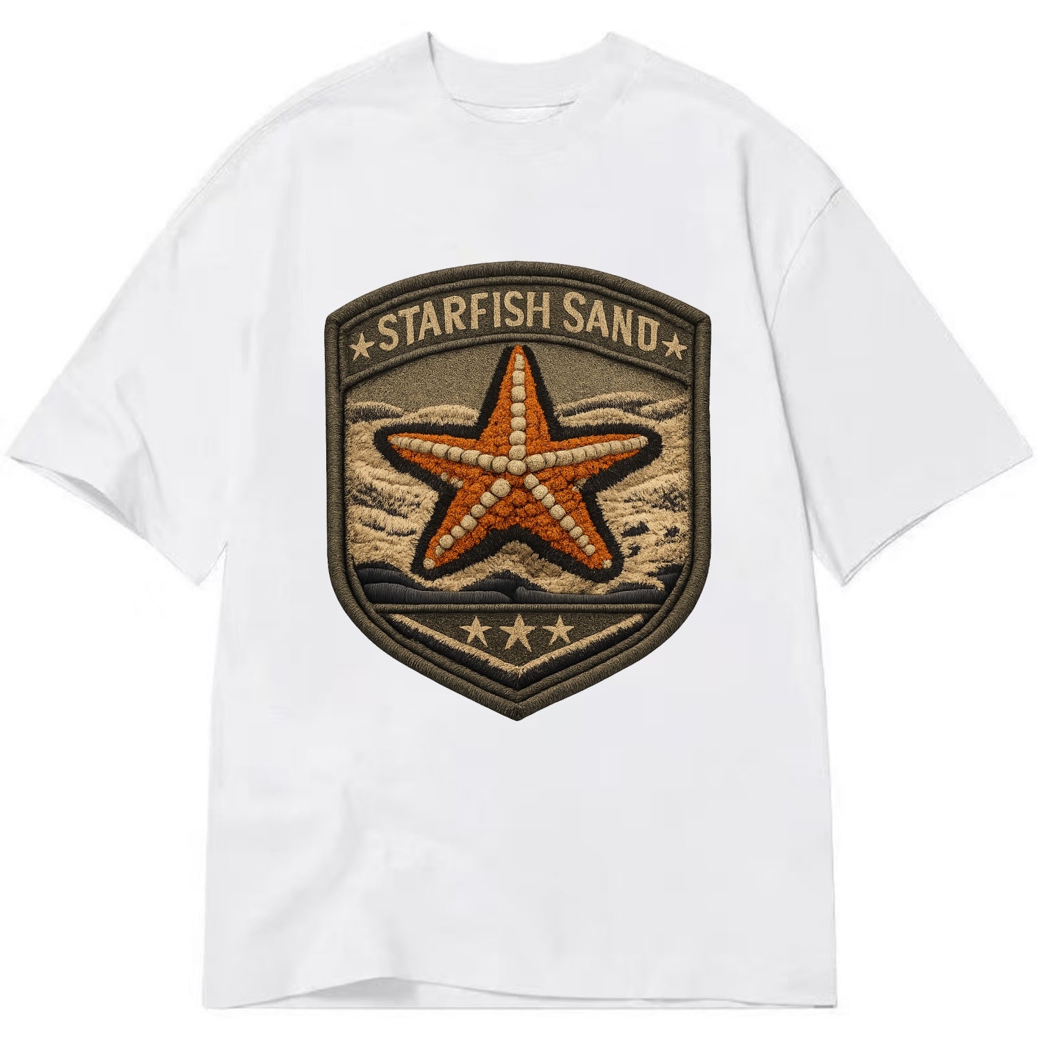 STARFISH SAND - sea star in orange and tan , beachcomber - Classic T-shirt - White