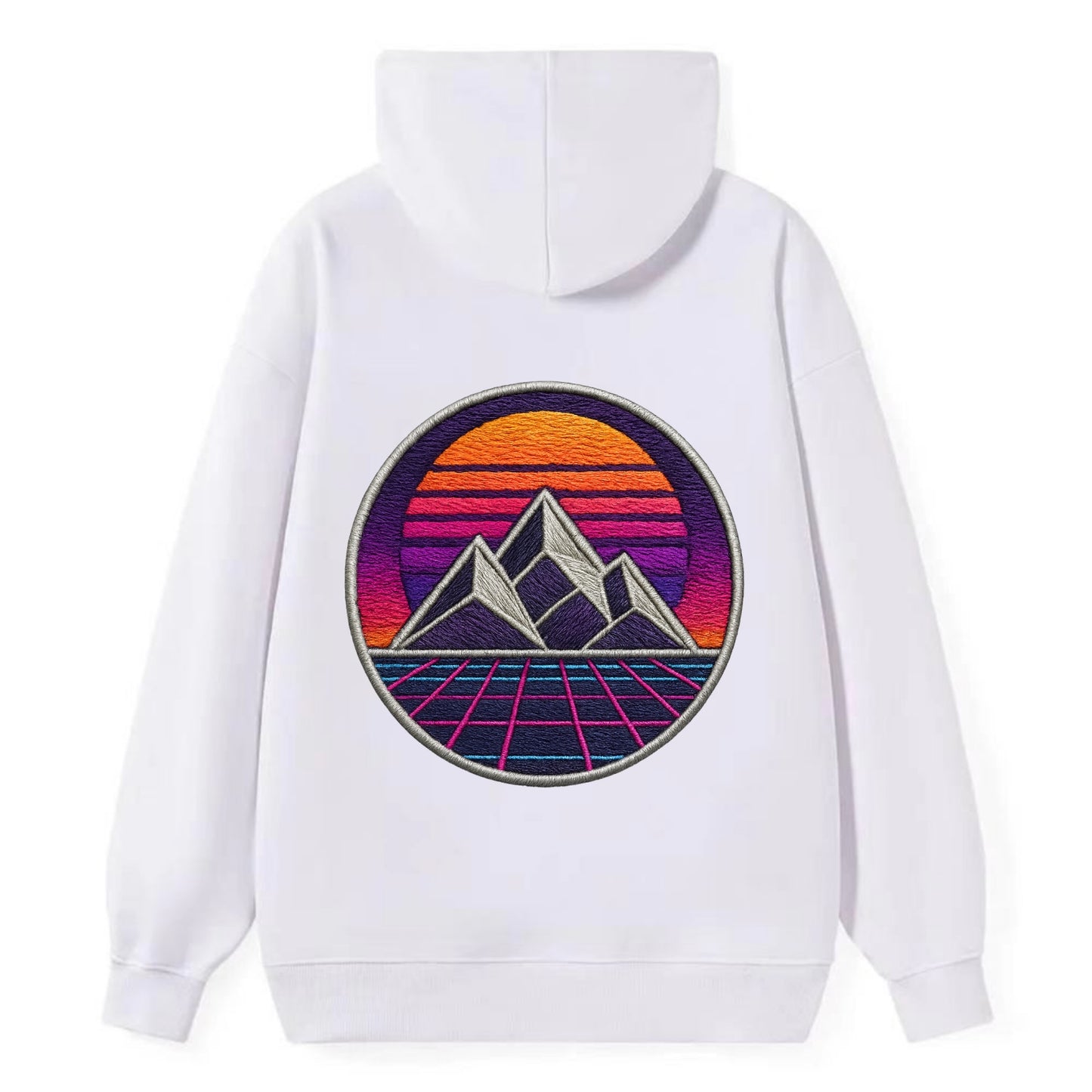 Retrowave Mountains - Classic Pullover Hoodie - White