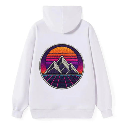 Retrowave Mountains - Classic Pullover Hoodie - White