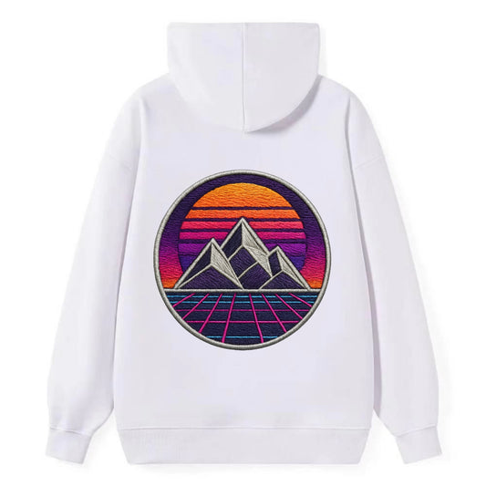 Retrowave Mountains - Classic Pullover Hoodie - White