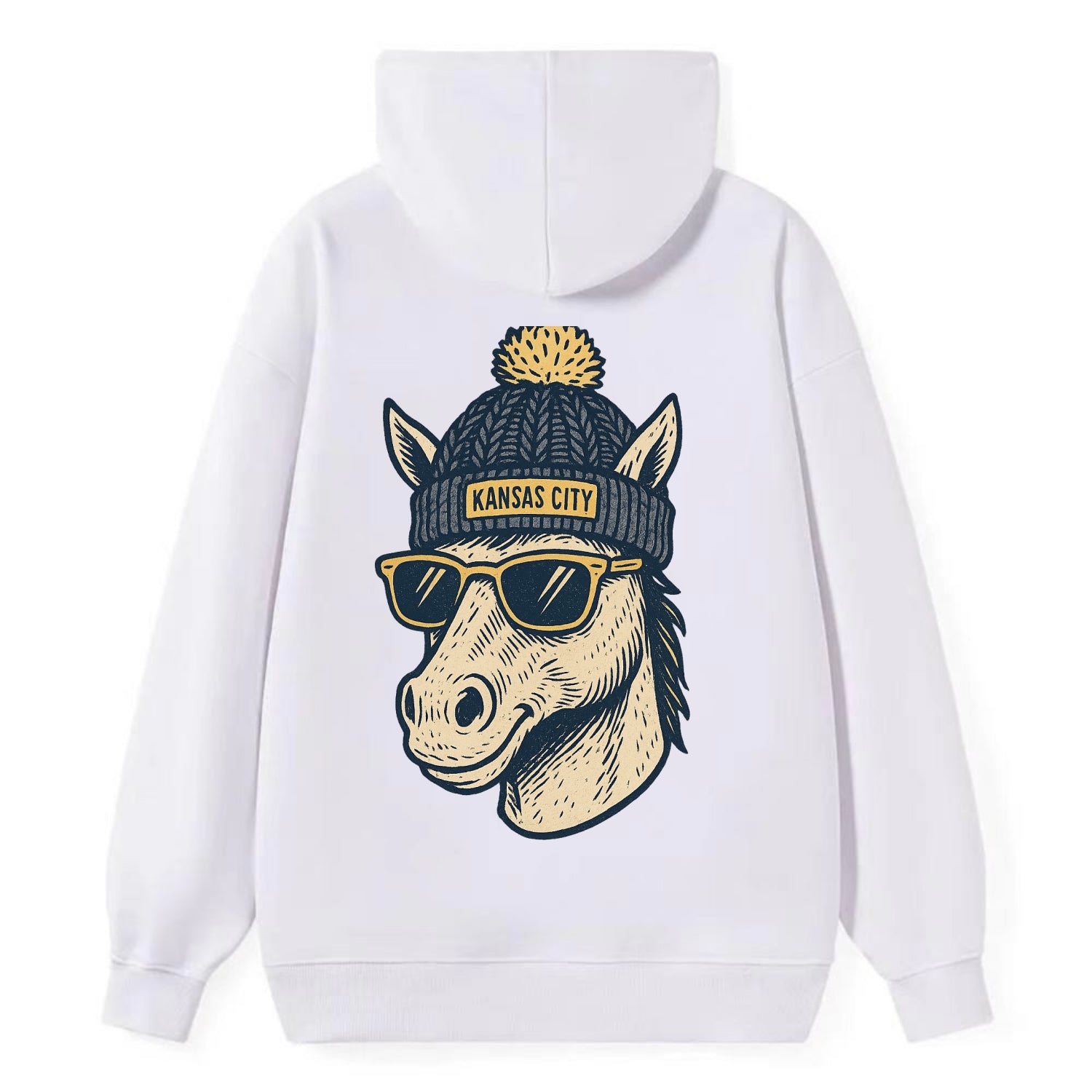 Missouri Mule wearing Kansas City beanie with pom pom and wayfarer - Classic Pullover Hoodie - White