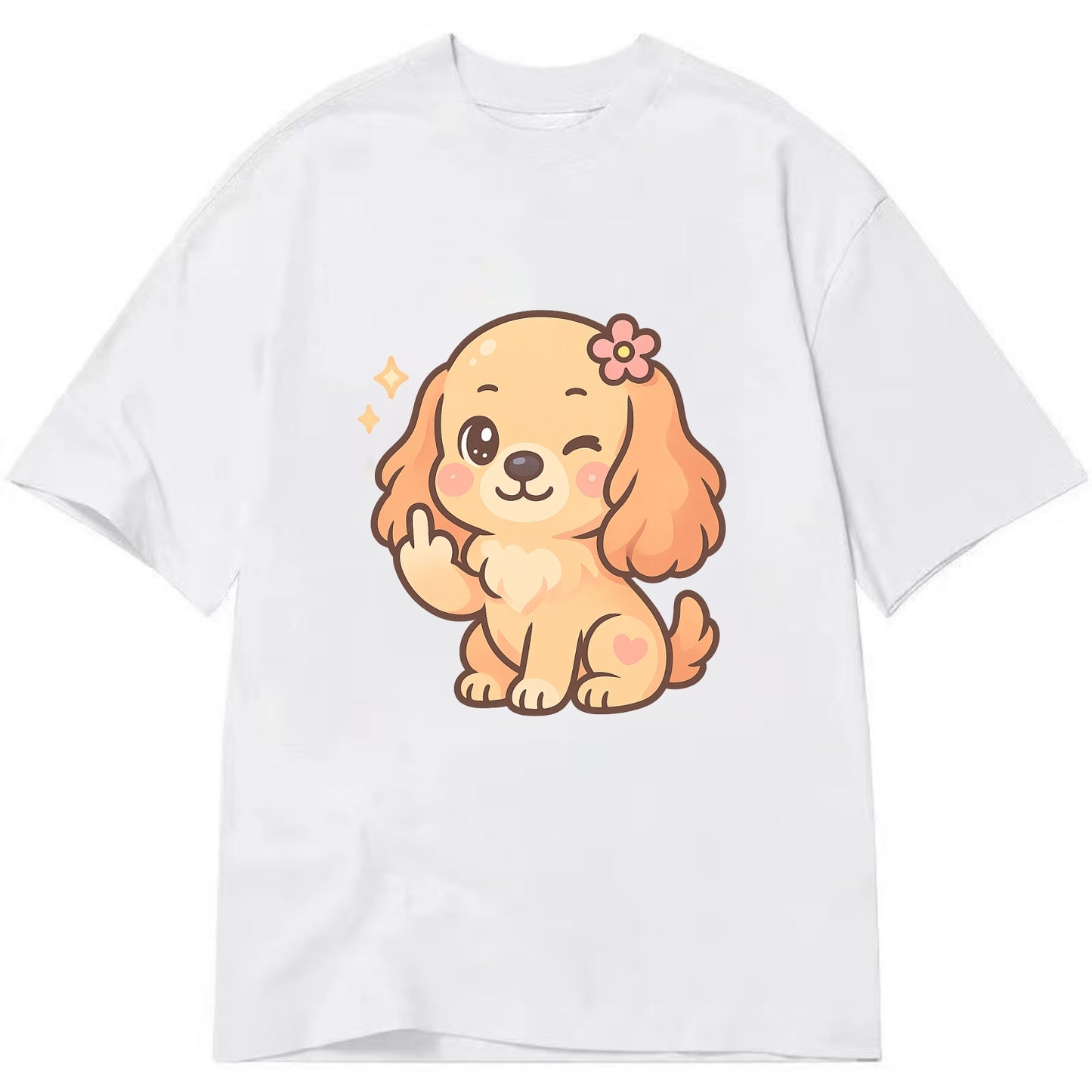 Cocker Spaniel with long wavy ears, gentle face, paw flipping off - Classic T-shirt - White