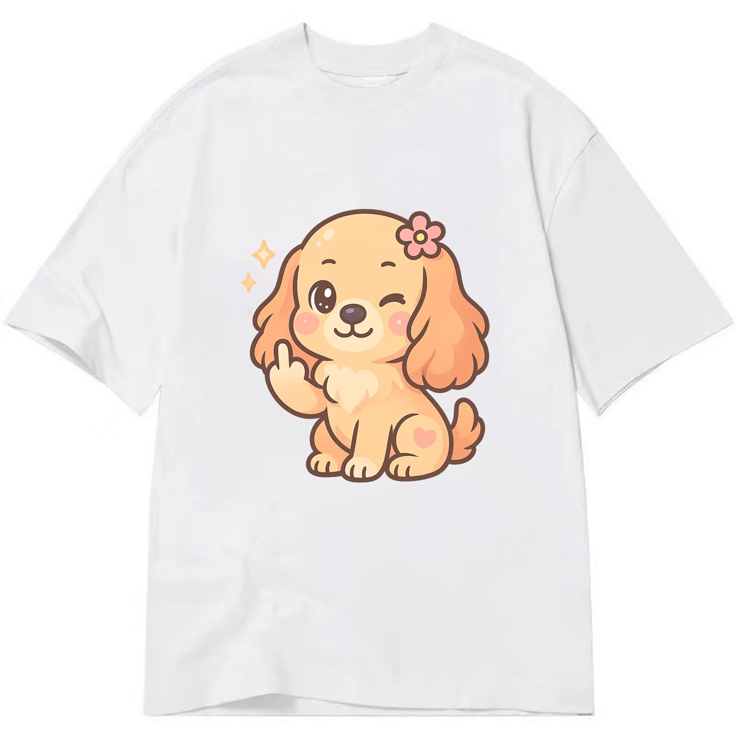 Cocker Spaniel with long wavy ears, gentle face, paw flipping off - Classic T-shirt - White