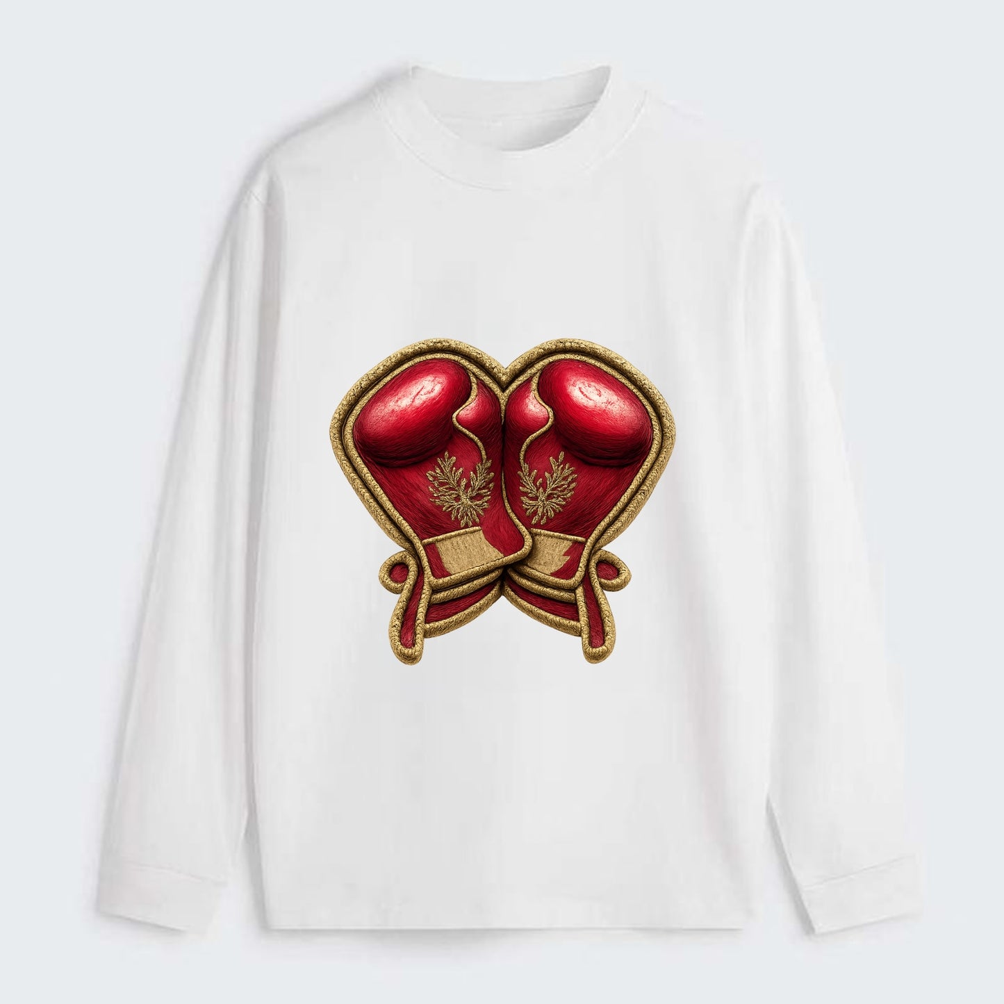 Embroidered patch design - BOXING GLOVES - red boxing gloves crossed in - Classic Long Sleeve Shirt - White