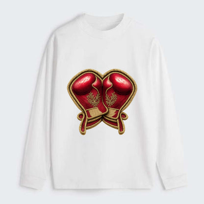 Embroidered patch design - BOXING GLOVES - red boxing gloves crossed in - Classic Long Sleeve Shirt - White