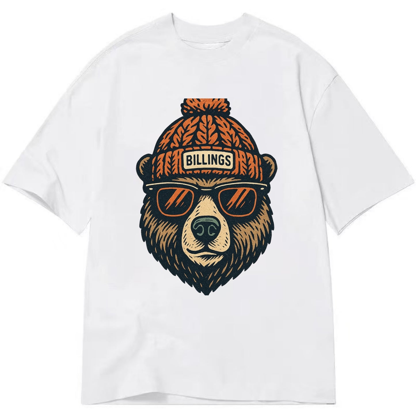 Montana Grizzly Bear wearing Billings beanie with pom pom and wayfarer sunglasses - Classic T-shirt - White