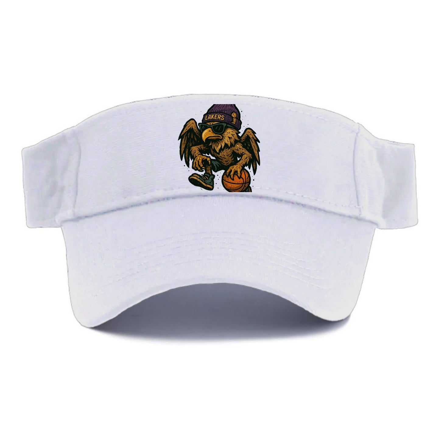 Los Angeles Golden Eagle wearing Lakers beanie with trophy patch and wayfarer sunglasses - Visor - White