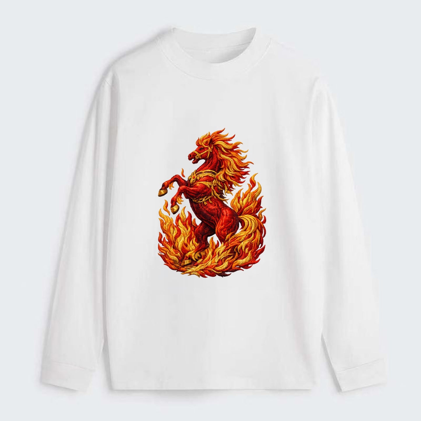 VICTORY BLAZE | Triumphant rearing horse in flames | Achievement - Classic Long Sleeve Shirt - White