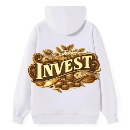 Bold typography design - "INVEST" - growing money, smart decisions - Classic Pullover Hoodie - White