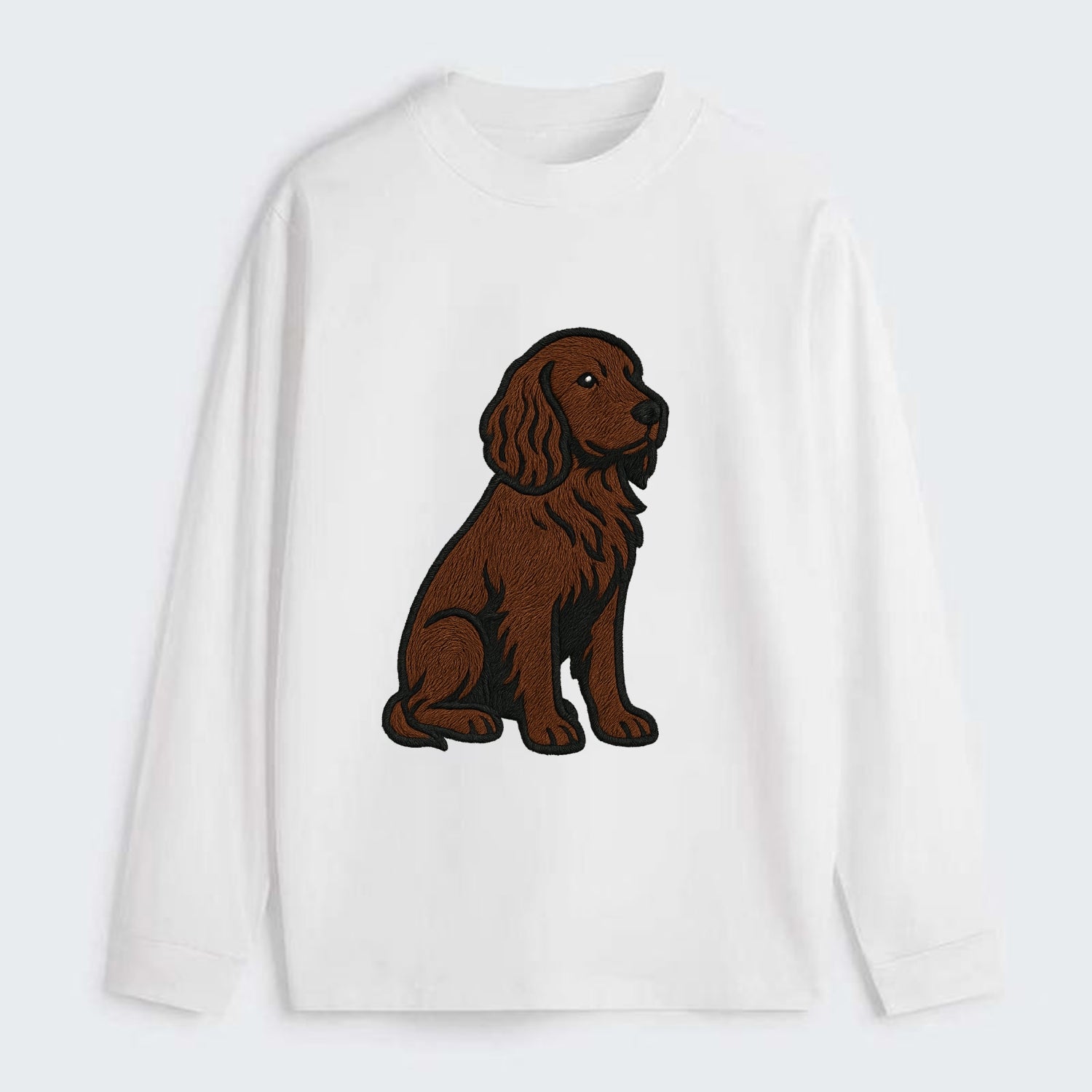 Field Spaniel - Liver colored embroidered sitting design - Classic Long Sleeve Shirt - White