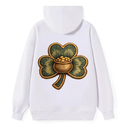 ST PATRICKS CLOVER - lucky clover with gold in green and gold , Irish luck - Classic Pullover Hoodie - White
