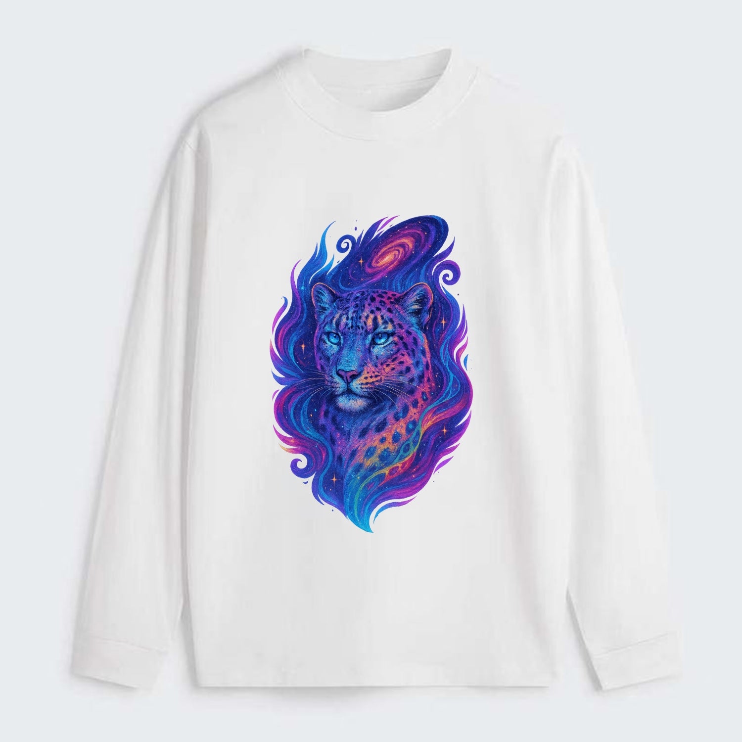 Majestic snow leopard with rainbow gradient spots, crystalline flowing - Classic Long Sleeve Shirt - White
