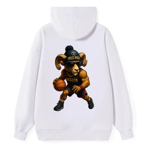 Mile High Bighorn wearing Nuggets beanie with mountain patch and wayfarer - Classic Pullover Hoodie