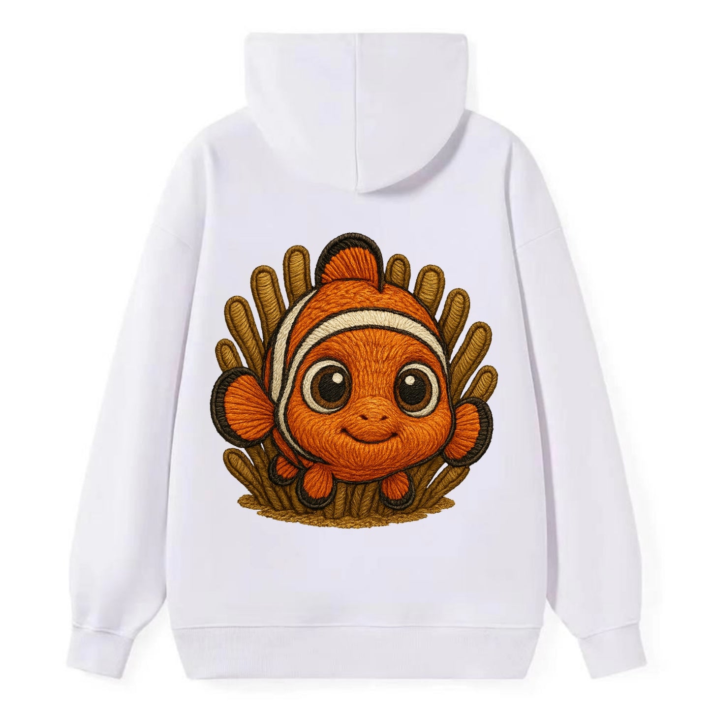 Baby Clownfish - orange with white stripes, big round eyes, front-facing - Classic Pullover Hoodie - White