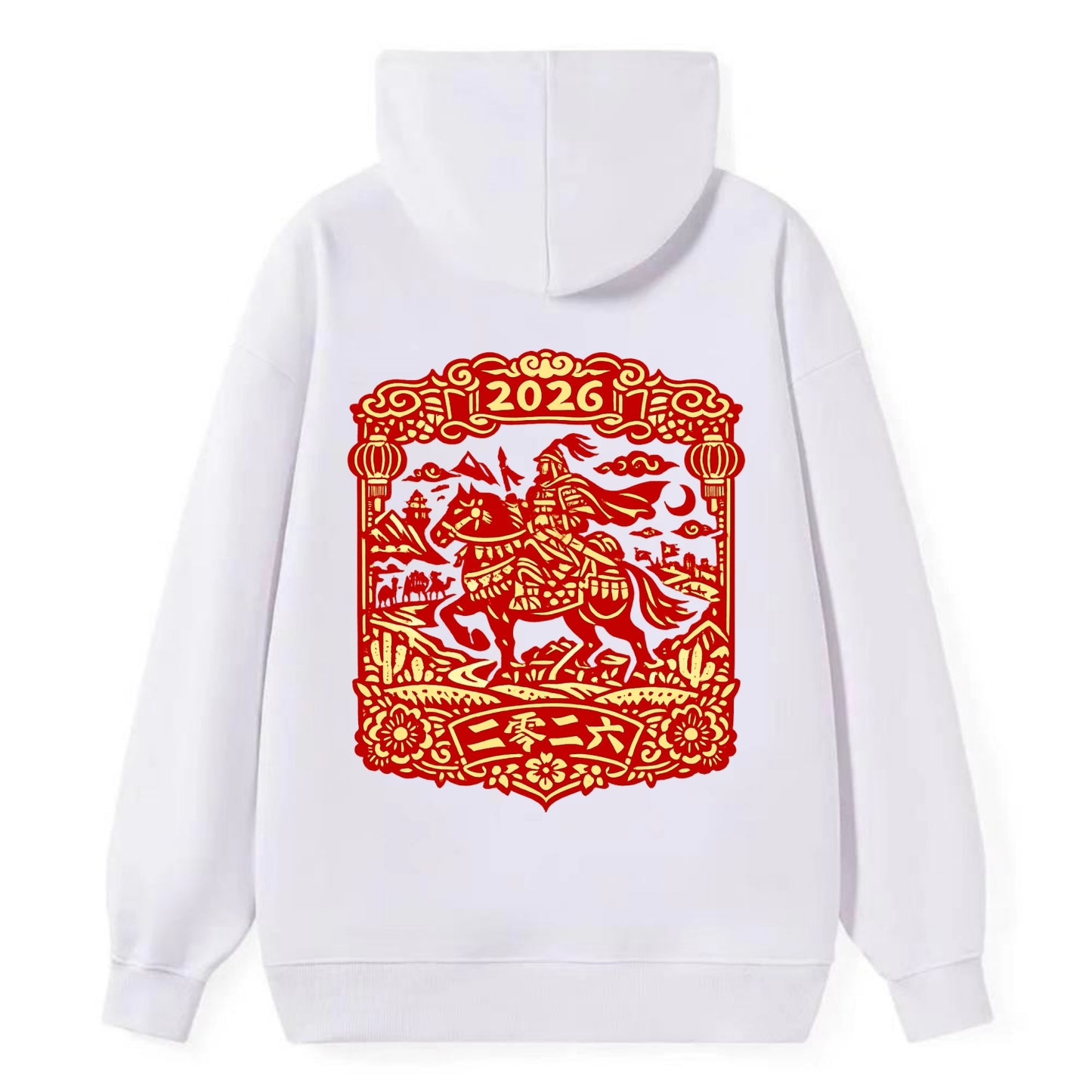HORSE AND RIDER | Traditional Chinese warrior on horseback | Silk Road - Classic Pullover Hoodie - White