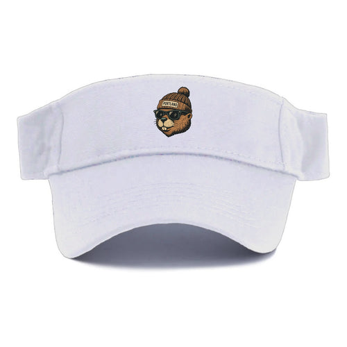 Portland Beaver wearing Portland beanie with pom pom and wayfarer sunglasses - Visor
