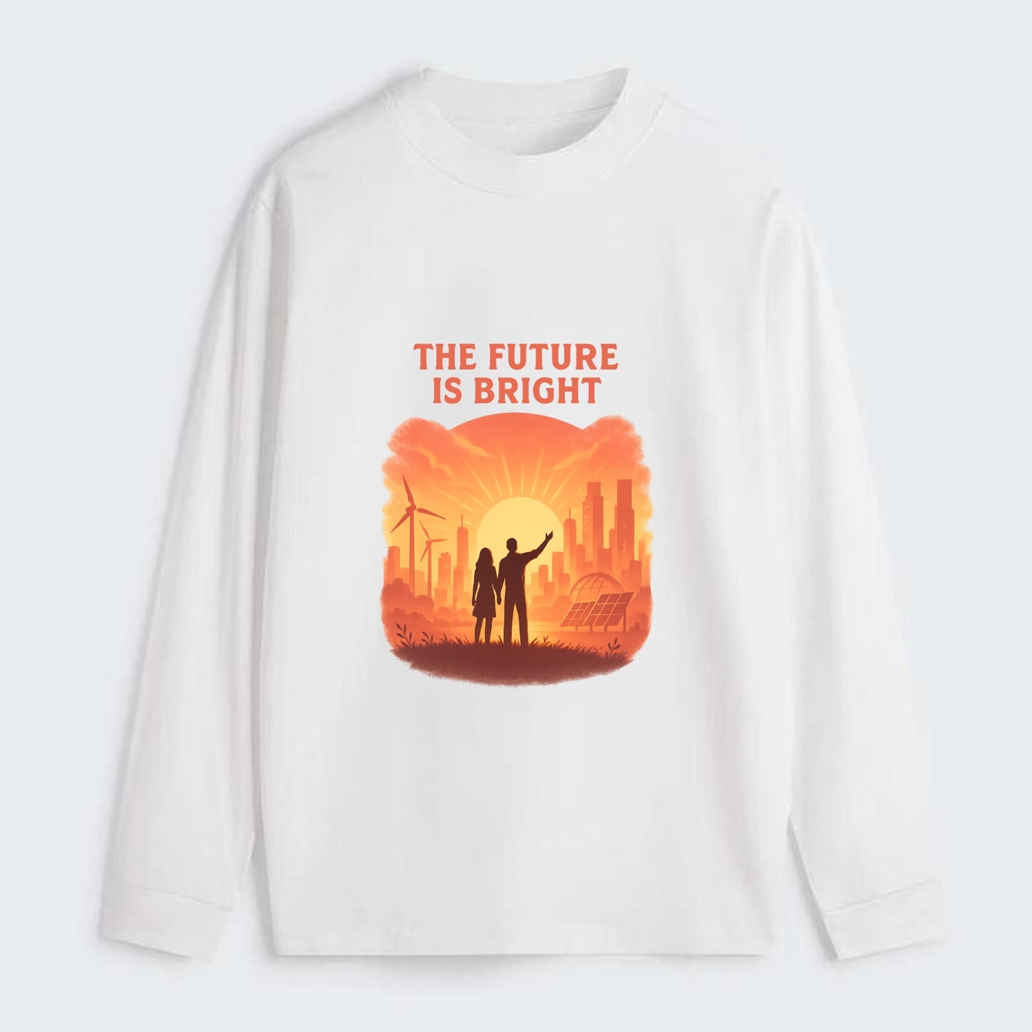 Sunrise over thriving sustainable city - "The Future is Bright" - - Classic Long Sleeve Shirt - White
