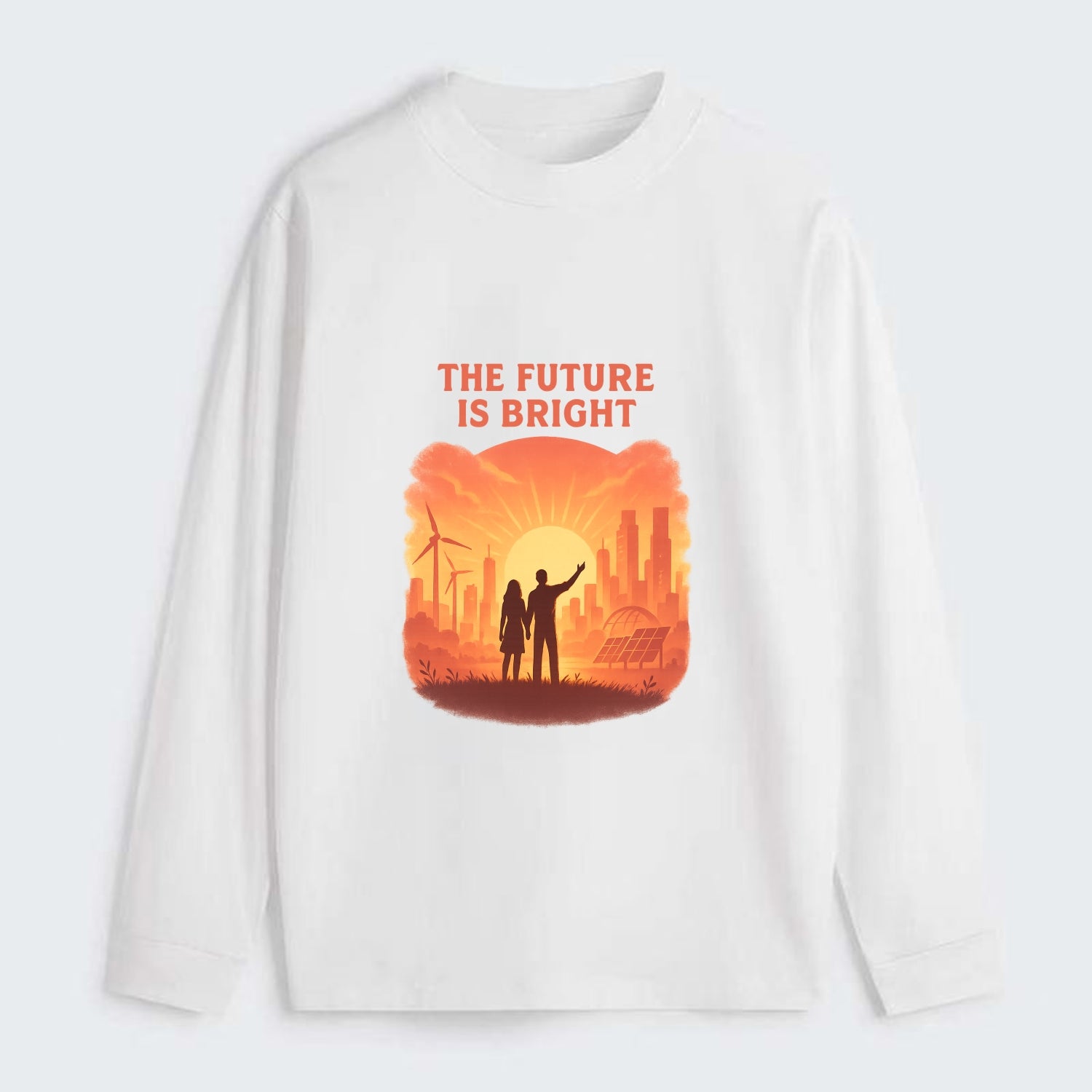 Sunrise over thriving sustainable city - "The Future is Bright" - - Classic Long Sleeve Shirt - White