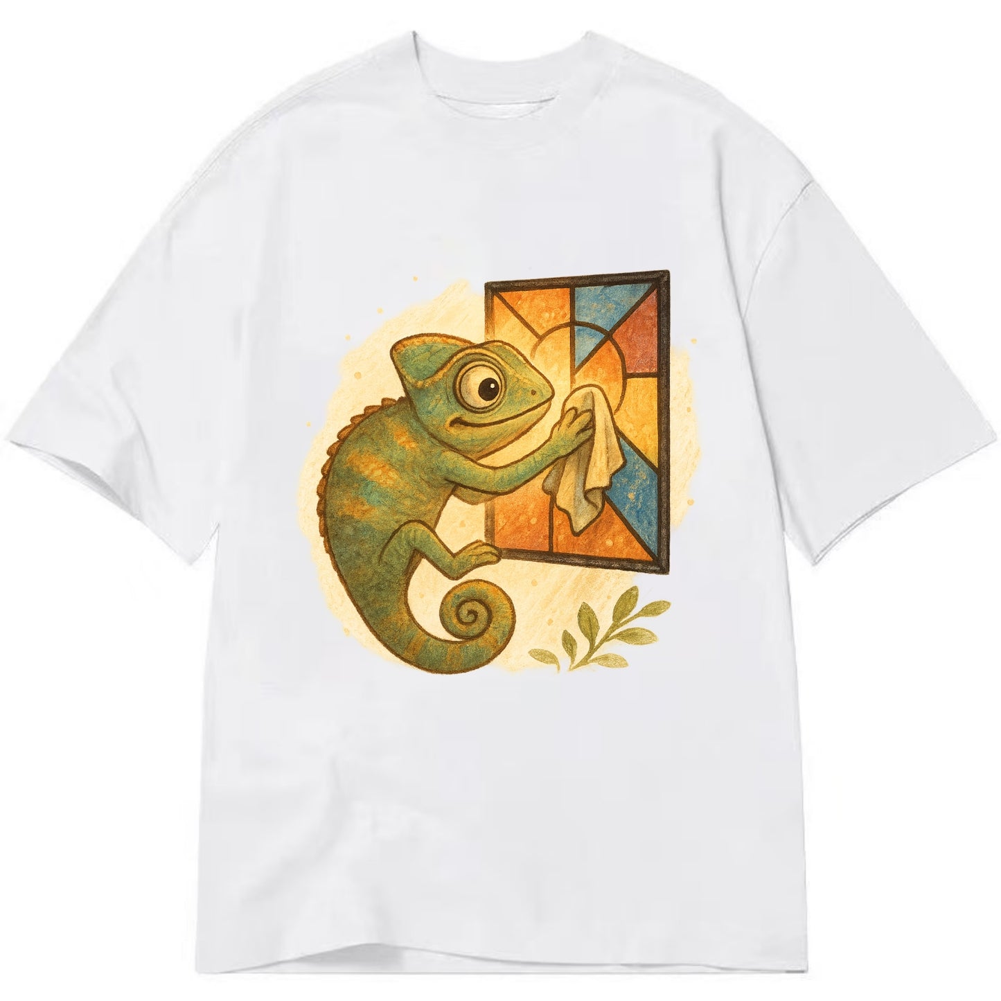 Chameleon blending into a stained-glass window it is polishing with delicate - Classic T-shirt - White