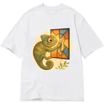 Chameleon blending into a stained-glass window it is polishing with delicate - Classic T-shirt - White