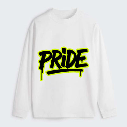 Bold typography design - "PRIDE" - dignified satisfaction, honor - Classic Long Sleeve Shirt - White