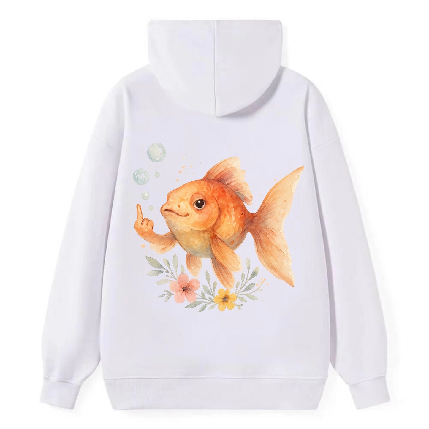 chubby goldfish blowing bubbles, one fin extended like middle finger - Classic Pullover Hoodie - White