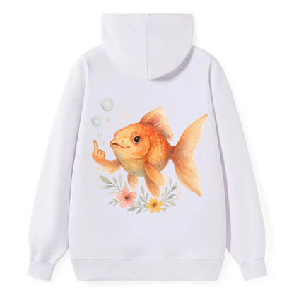 chubby goldfish blowing bubbles, one fin extended like middle finger - Classic Pullover Hoodie - White