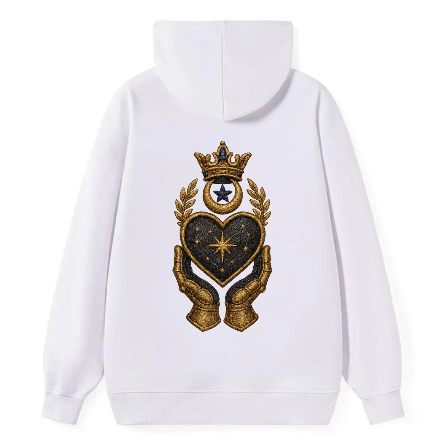 Crowned heart with Art Deco sunburst crown and geometric filigree hands - Classic Pullover Hoodie - White