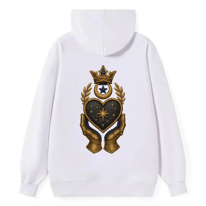 Crowned heart with Art Deco sunburst crown and geometric filigree hands - Classic Pullover Hoodie - White