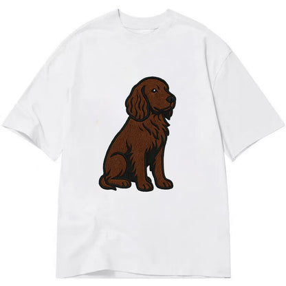 Field Spaniel - Liver colored embroidered sitting design - Classic T-shirt - White