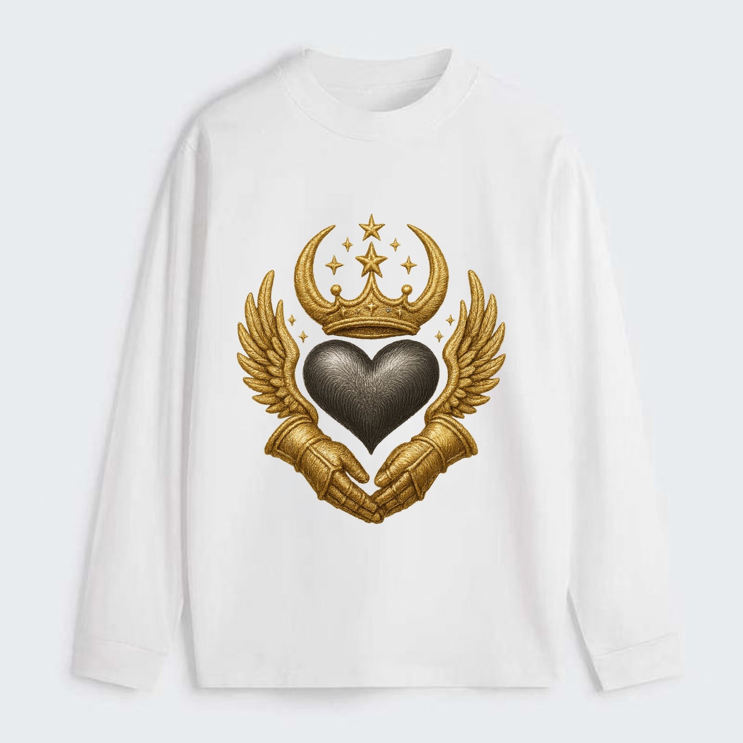 Nordic knotwork crown supporting a frosted steel heart with mittened - Classic Long Sleeve Shirt - White