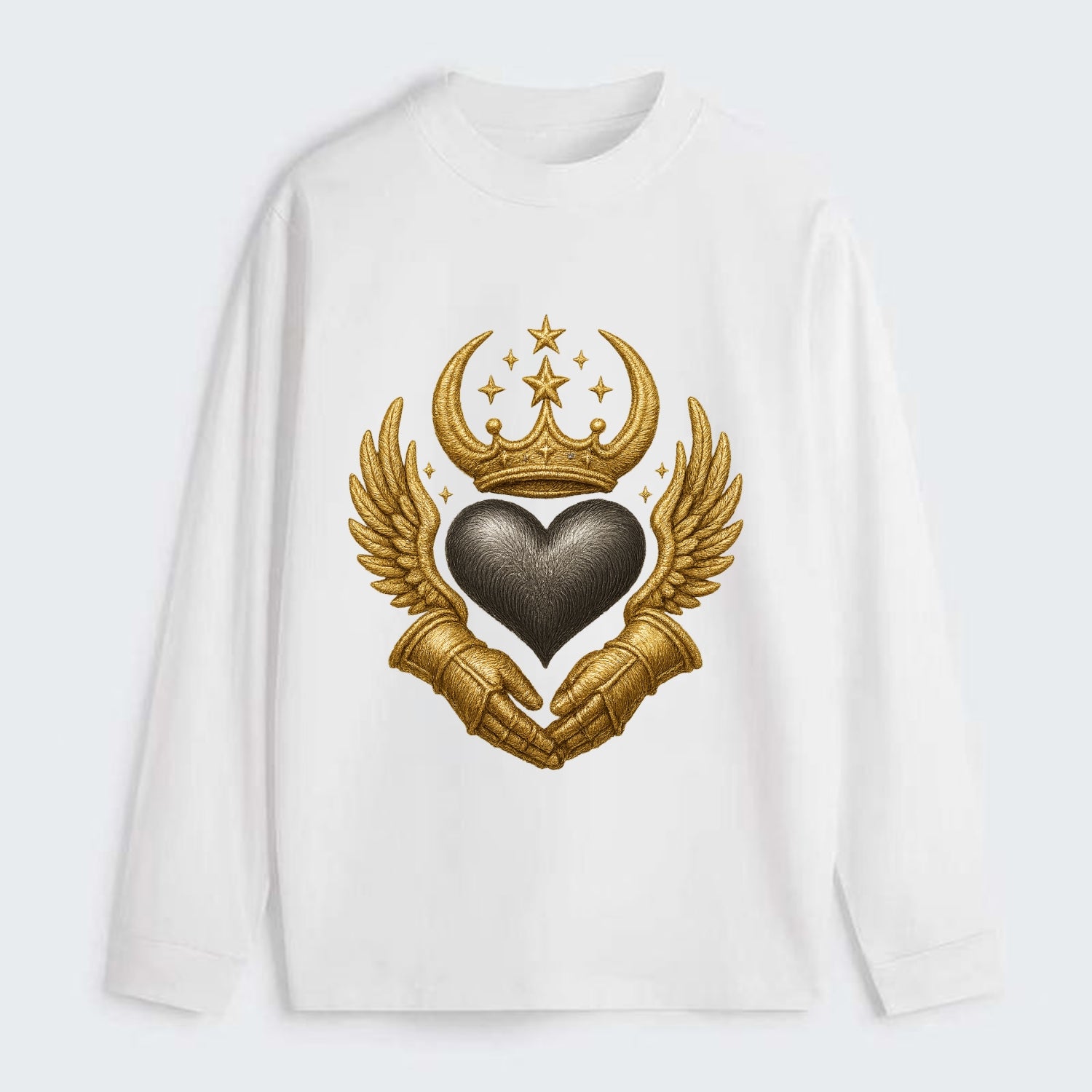 Nordic knotwork crown supporting a frosted steel heart with mittened - Classic Long Sleeve Shirt - White