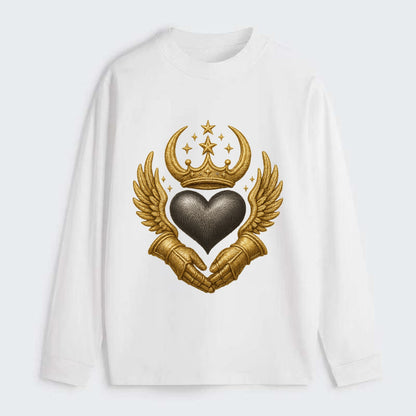 Nordic knotwork crown supporting a frosted steel heart with mittened - Classic Long Sleeve Shirt - White