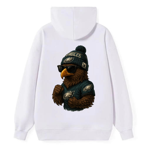 Philly Hawk wearing Eagles beanie with Rocky patch and wayfarer sunglasses - Classic Pullover Hoodie