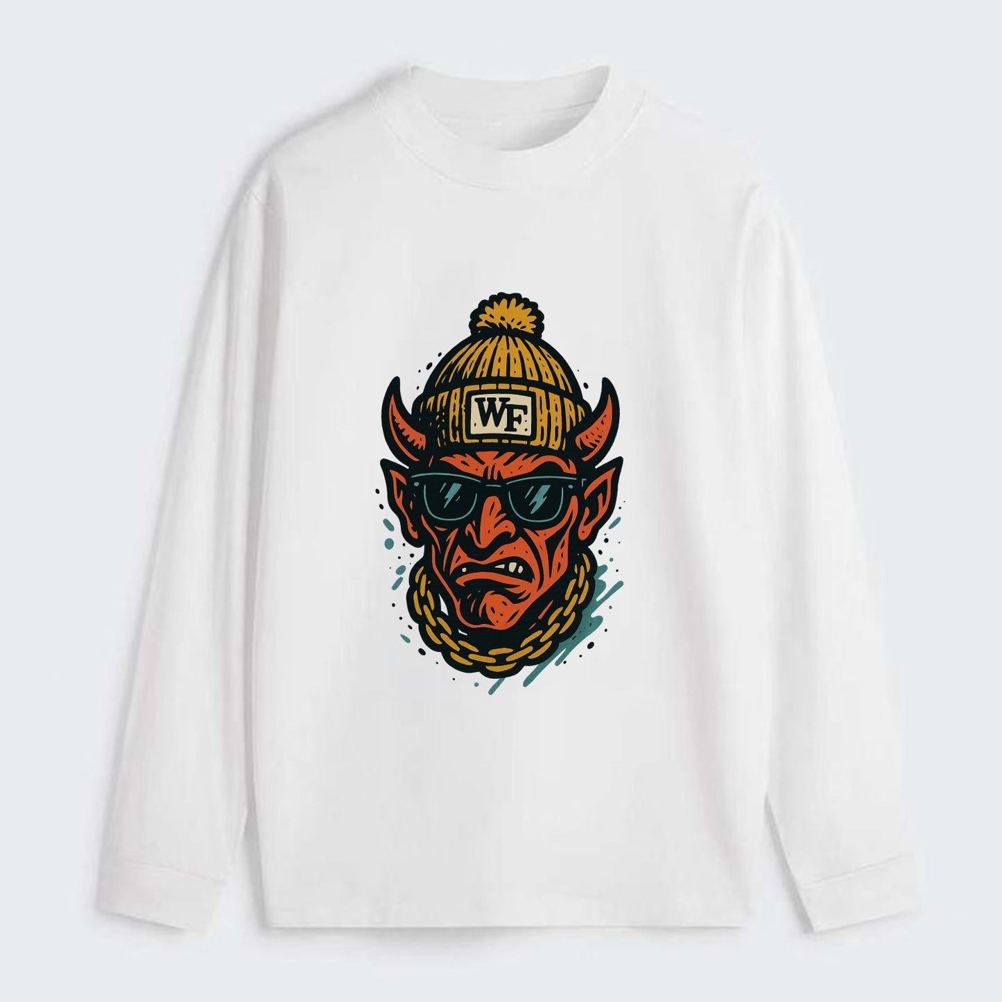 Winston-Salem Demon wearing Wake Forest beanie with WF patch - Classic Long Sleeve Shirt - White