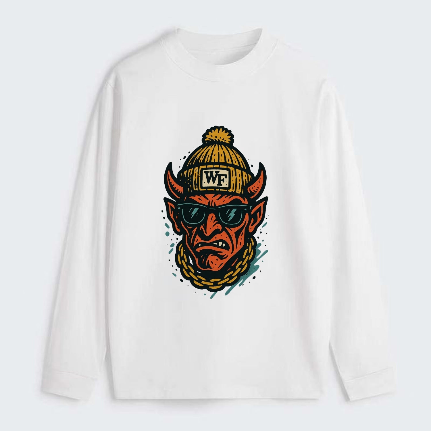 Winston-Salem Demon wearing Wake Forest beanie with WF patch - Classic Long Sleeve Shirt - White