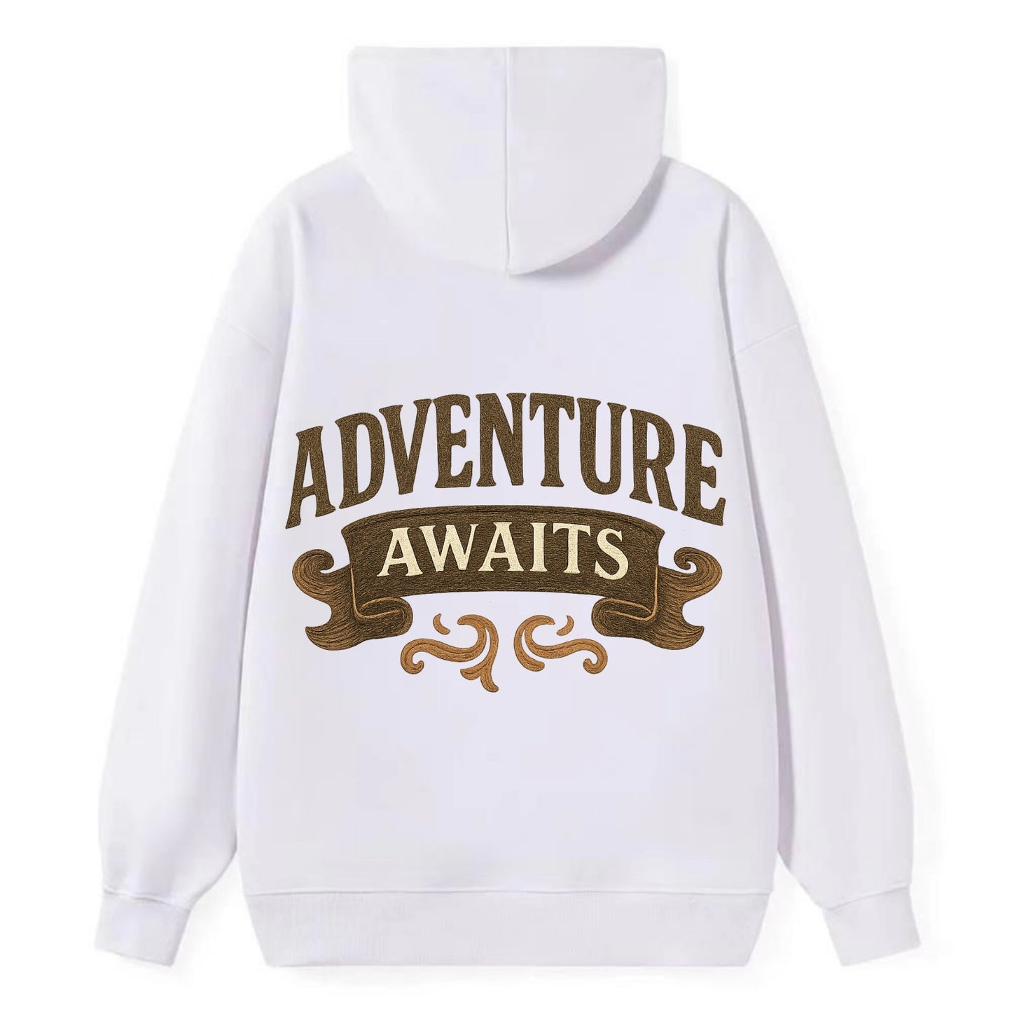 Bold typography design - "ADVENTURE AWAITS" - excitement ahead, ready for - Classic Pullover Hoodie - White