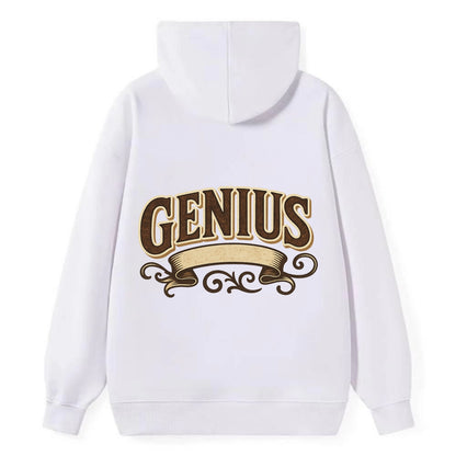 Bold typography design - "GENIUS" - exceptional intelligence, brilliance - Classic Pullover Hoodie - White