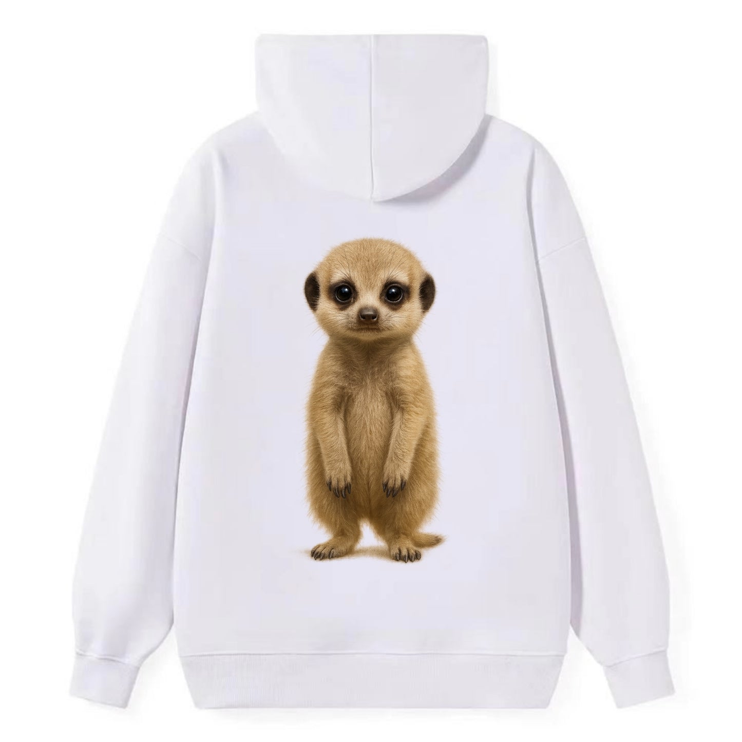 Baby Meerkat - tan fur, dark eye patches, alert stance, bright eyes, - Classic Pullover Hoodie - White