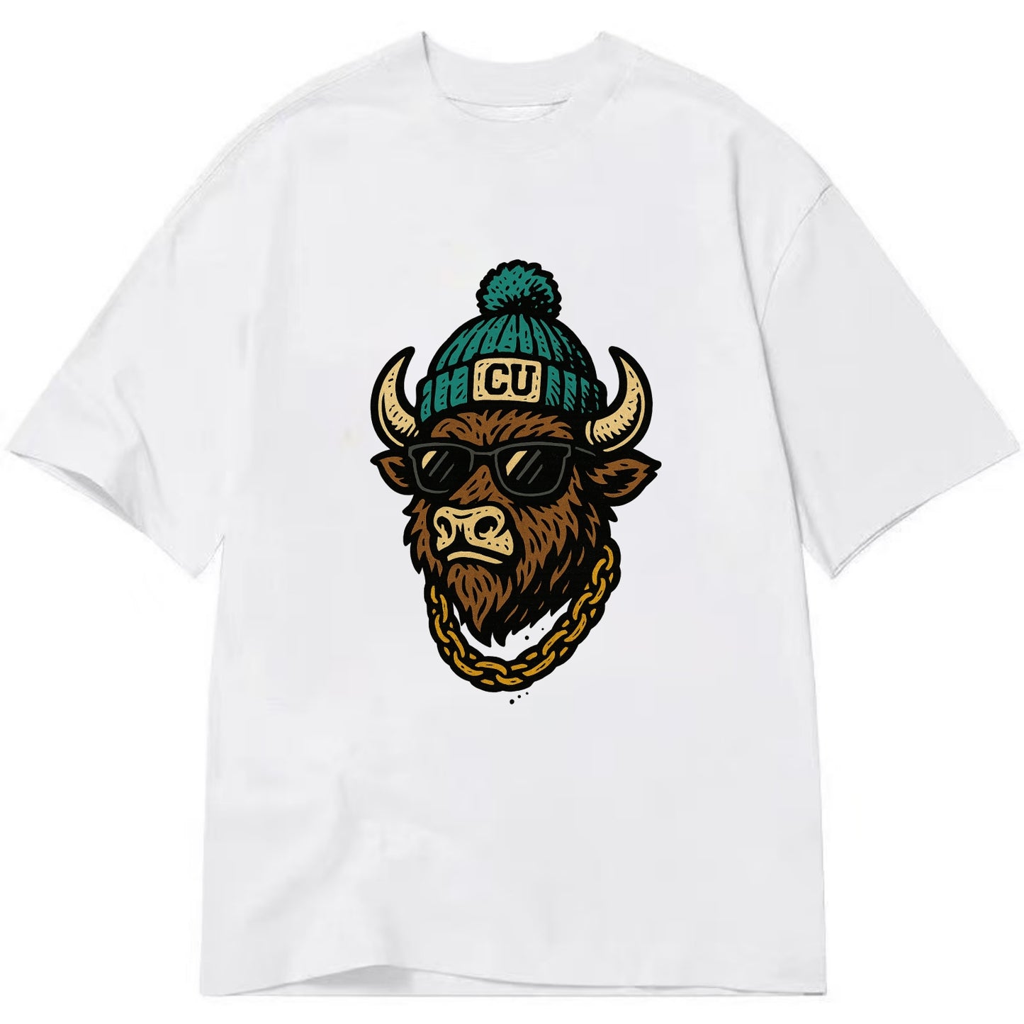 Boulder Ralphie wearing Colorado beanie with CU patch - Classic T-shirt - White