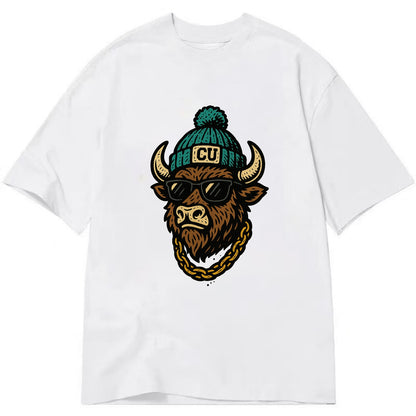 Boulder Ralphie wearing Colorado beanie with CU patch - Classic T-shirt - White